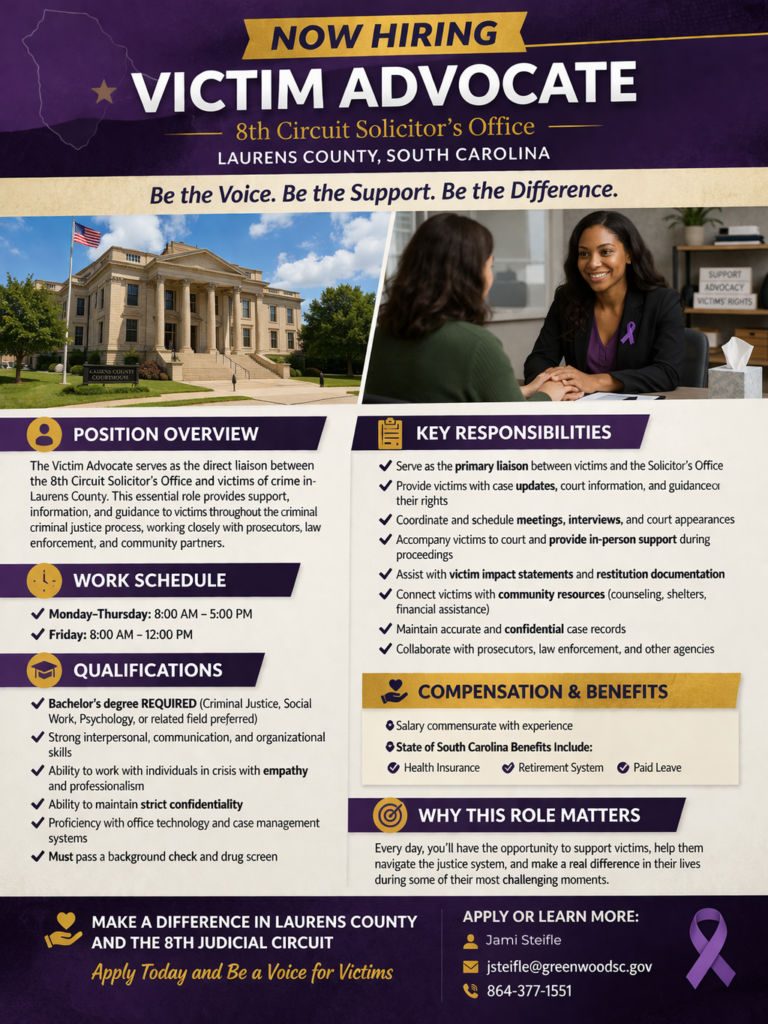NOW HIRING: Victim Advocate – Laurens County